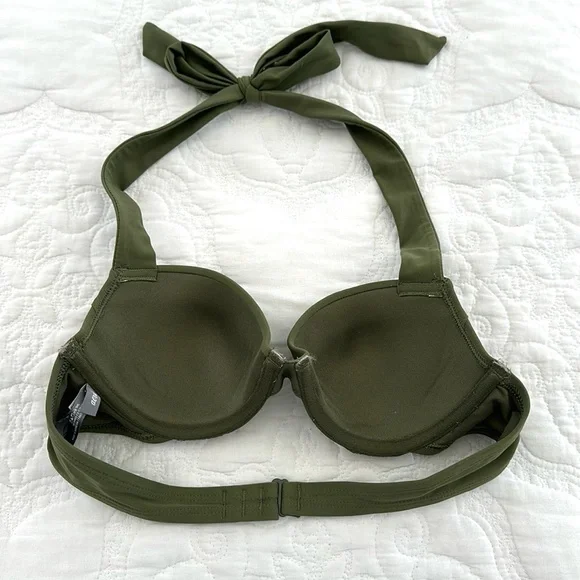 Aerie Swim Bikini Top Army Green Halter Style Size 32B XS Small EUC - Picture 2 of 3